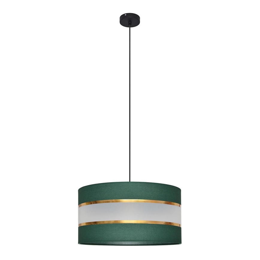 Ljuskrona med textilsladd HELEN 1xE27/15W/230V diameter 40 cm grön/guld