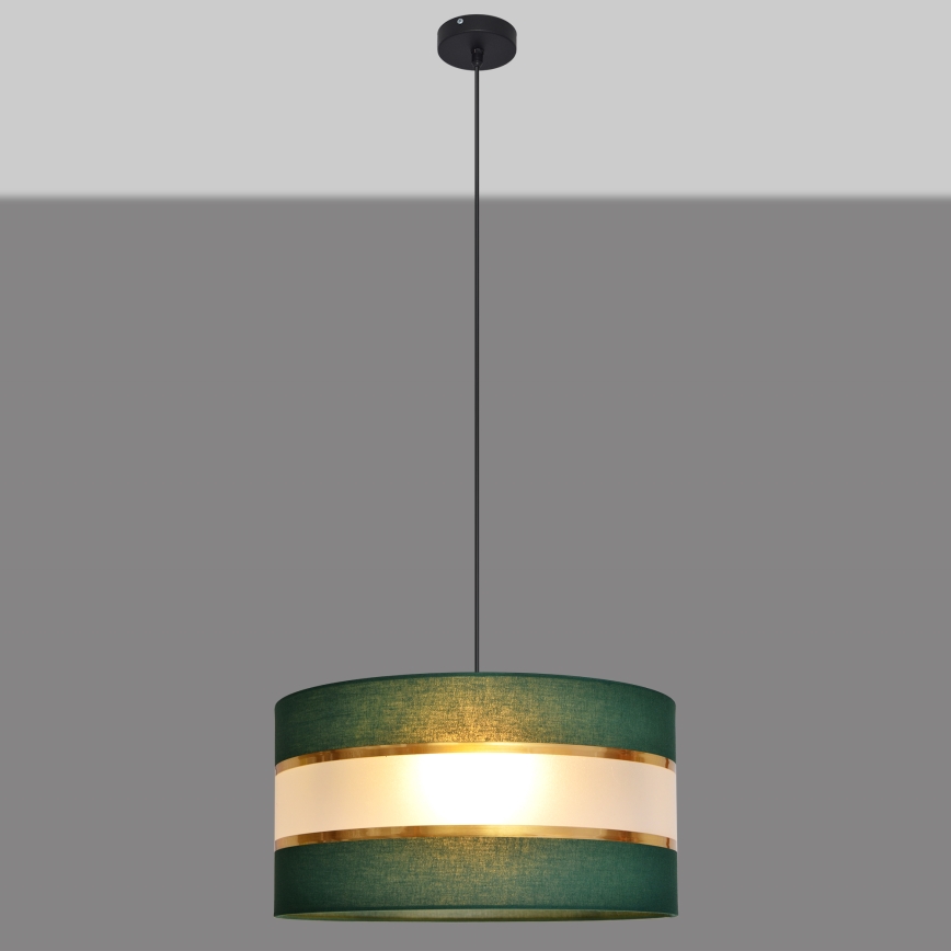 Ljuskrona med textilsladd HELEN 1xE27/15W/230V diameter 40 cm grön/guld