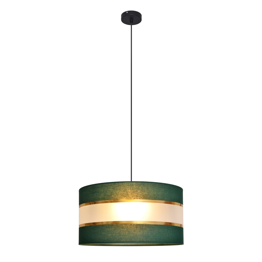 Ljuskrona med textilsladd HELEN 1xE27/15W/230V diameter 40 cm grön/guld