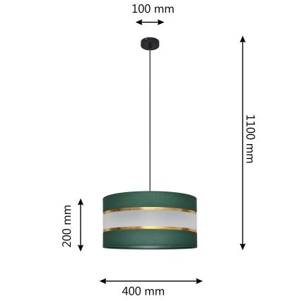 Ljuskrona med textilsladd HELEN 1xE27/15W/230V diameter 40 cm grön/guld