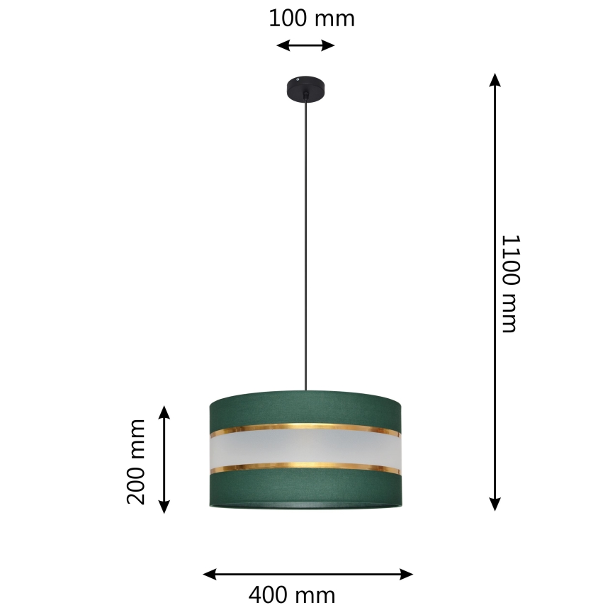 Ljuskrona med textilsladd HELEN 1xE27/15W/230V diameter 40 cm grön/guld