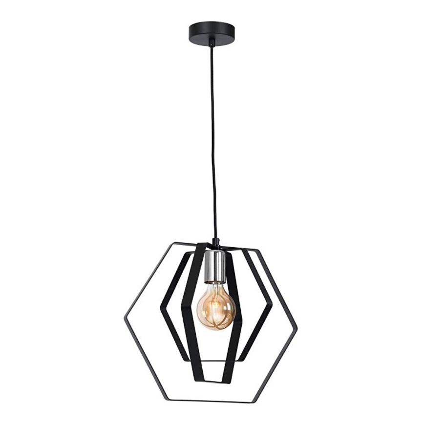 Ljuskrona med textilsladd HEXAGON 1xE27/60W/230V svart/skinande krom