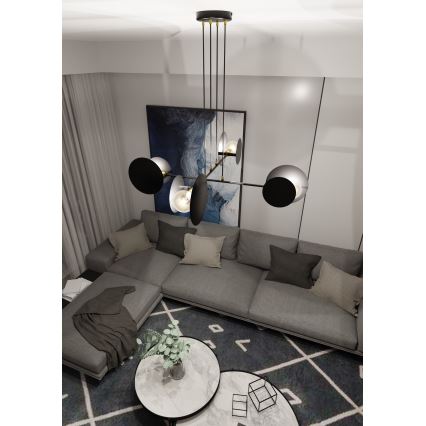 Ljuskrona med textilsladd IDEA 4xE27/15W/230V svart