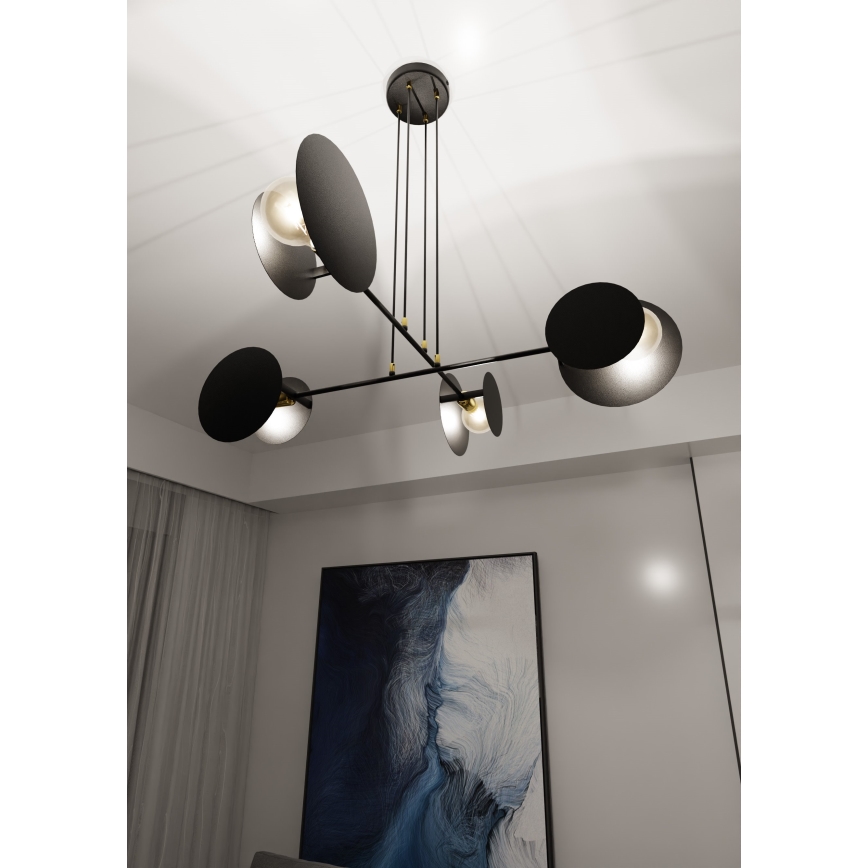 Ljuskrona med textilsladd IDEA 4xE27/15W/230V svart