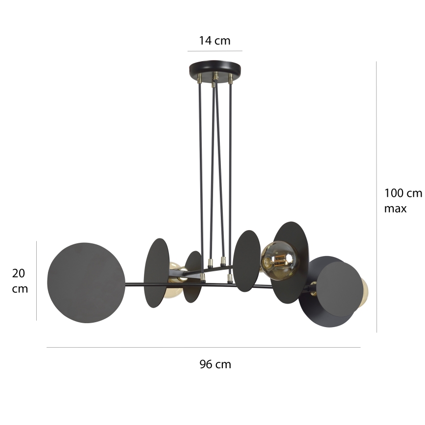 Ljuskrona med textilsladd IDEA 4xE27/15W/230V svart