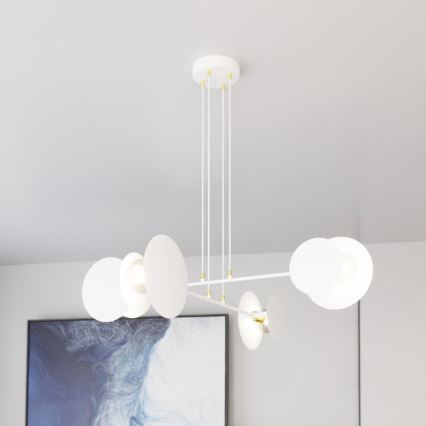 Ljuskrona med textilsladd IDEA 4xE27/15W/230V vit