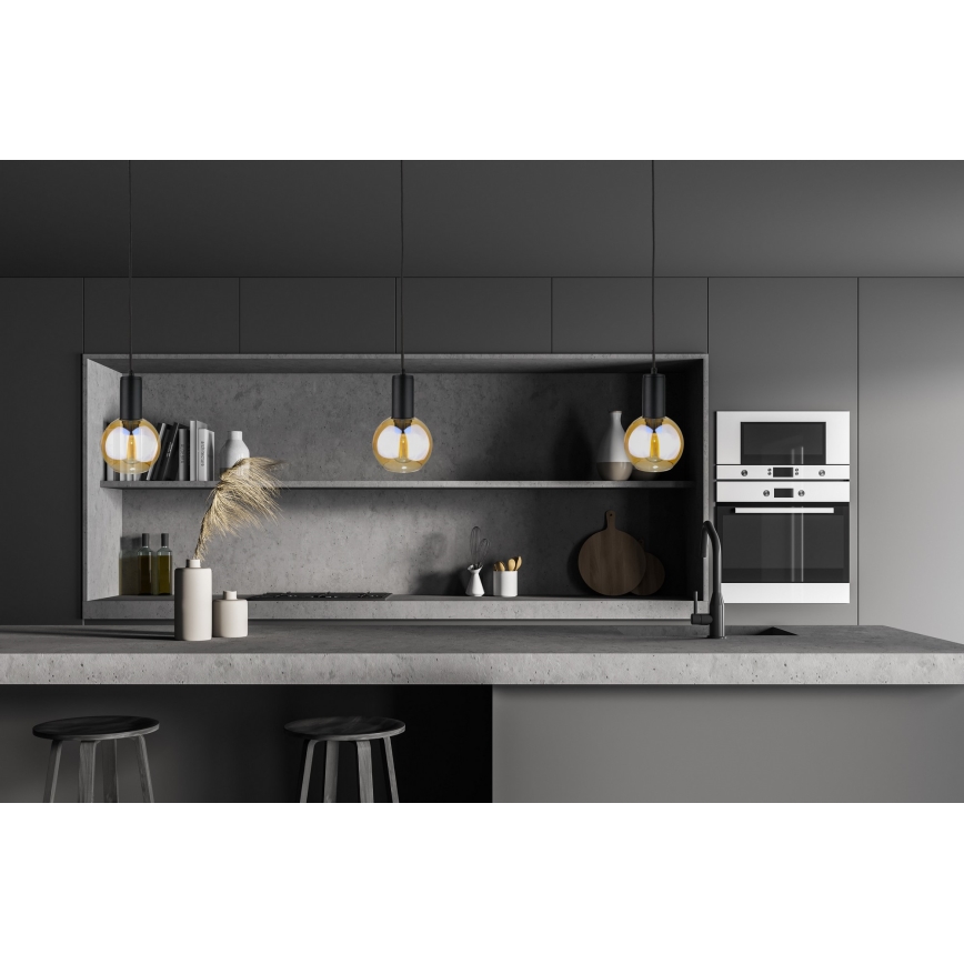 Ljuskrona med textilsladd JANTAR BLACK 1xE27/60W/230V