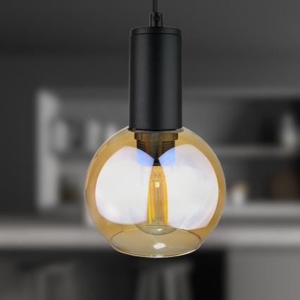 Ljuskrona med textilsladd JANTAR BLACK 1xE27/60W/230V