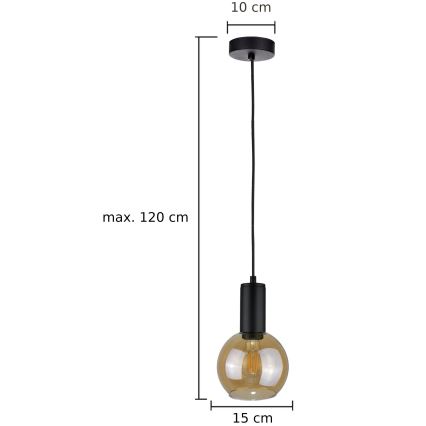 Ljuskrona med textilsladd JANTAR BLACK 1xE27/60W/230V