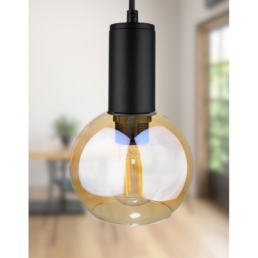 Ljuskrona med textilsladd JANTAR BLACK 2xE27/60W/230V