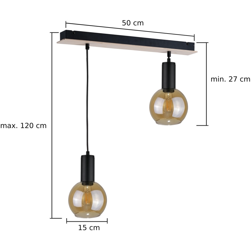 Ljuskrona med textilsladd JANTAR WOOD 2xE27/60W/230V