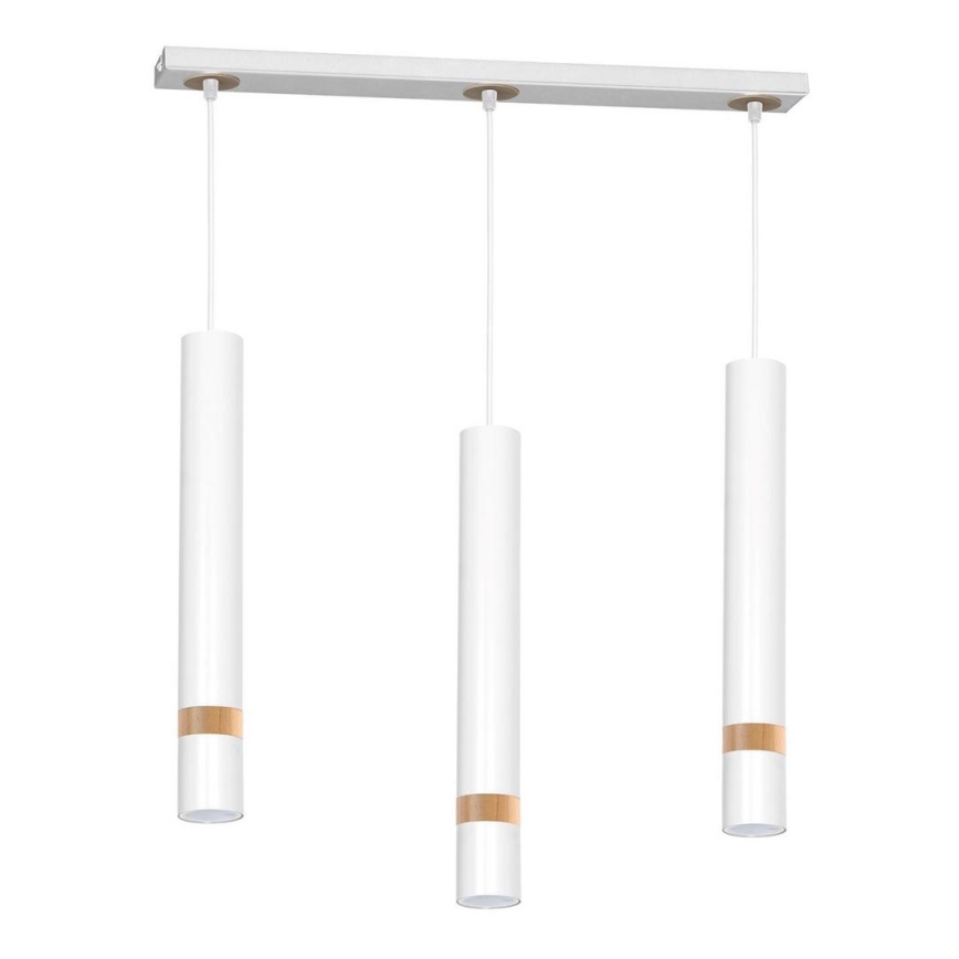 Ljuskrona med textilsladd JOKER WHITE WOOD 3xGU10/8W/230V