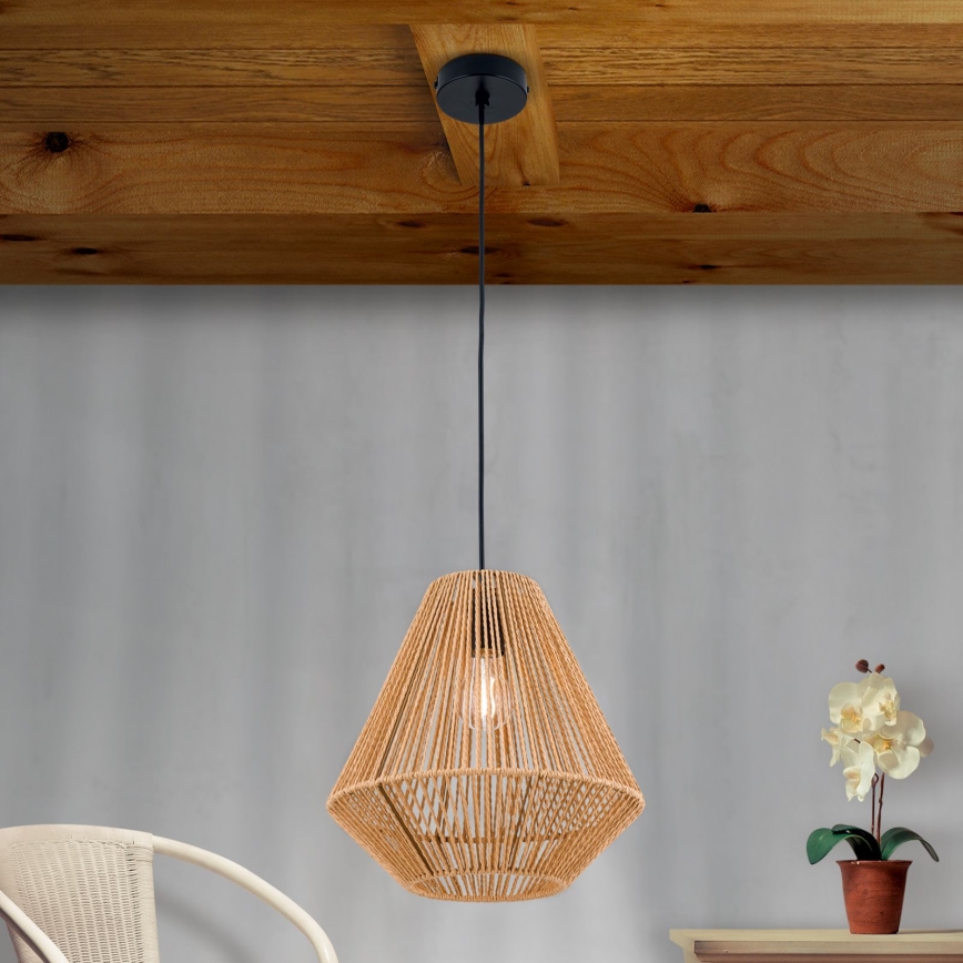 Ljuskrona med textilsladd JUNGLE 1xE27/40W/230V diameter 31 cm hampa