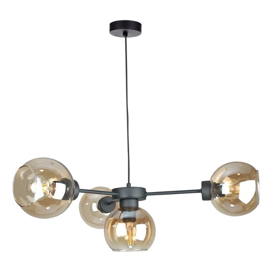 Ljuskrona med textilsladd KALIOPE 4xE27/60W/230V svart/rökig beige