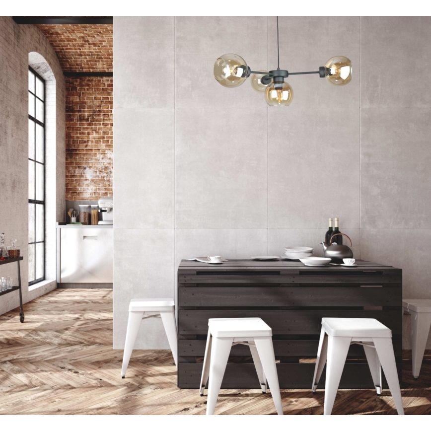 Ljuskrona med textilsladd KALIOPE 4xE27/60W/230V svart/rökig beige