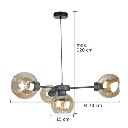 Ljuskrona med textilsladd KALIOPE 4xE27/60W/230V svart/rökig beige