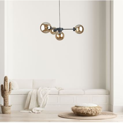 Ljuskrona med textilsladd KALIOPE II 4xE14/50W/230V svart/rökig beige