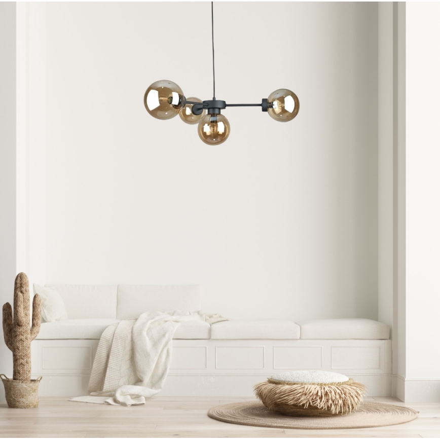 Ljuskrona med textilsladd KALIOPE II 4xE14/50W/230V svart/rökig beige