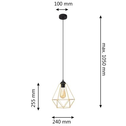 Ljuskrona med textilsladd KARO 1xE27/15W/230V guld/svart