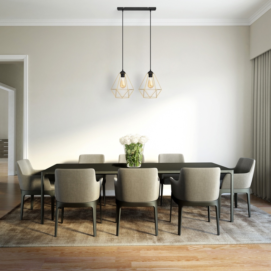 Ljuskrona med textilsladd KARO 2xE27/15W/230V guld/svart