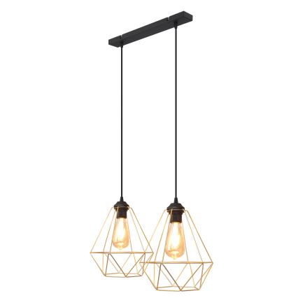 Ljuskrona med textilsladd KARO 2xE27/15W/230V guld/svart