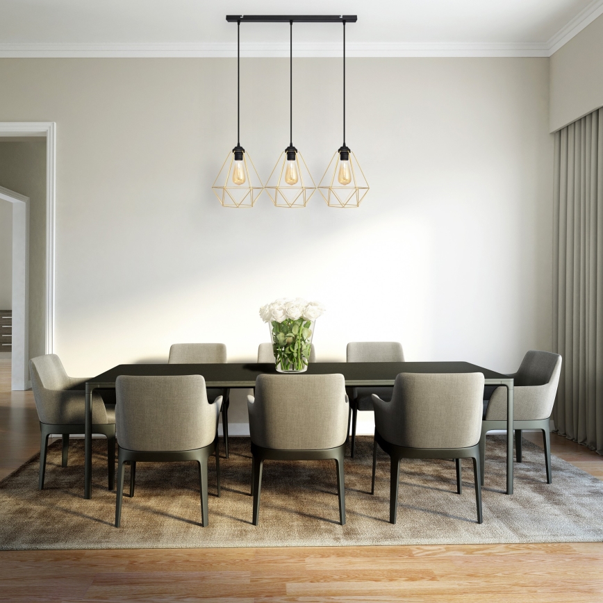 Ljuskrona med textilsladd KARO 3xE27/15W/230V guld/svart