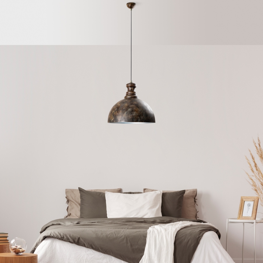 Ljuskrona med textilsladd KURE 1xE27/40W/230V diameter 40 cm grå