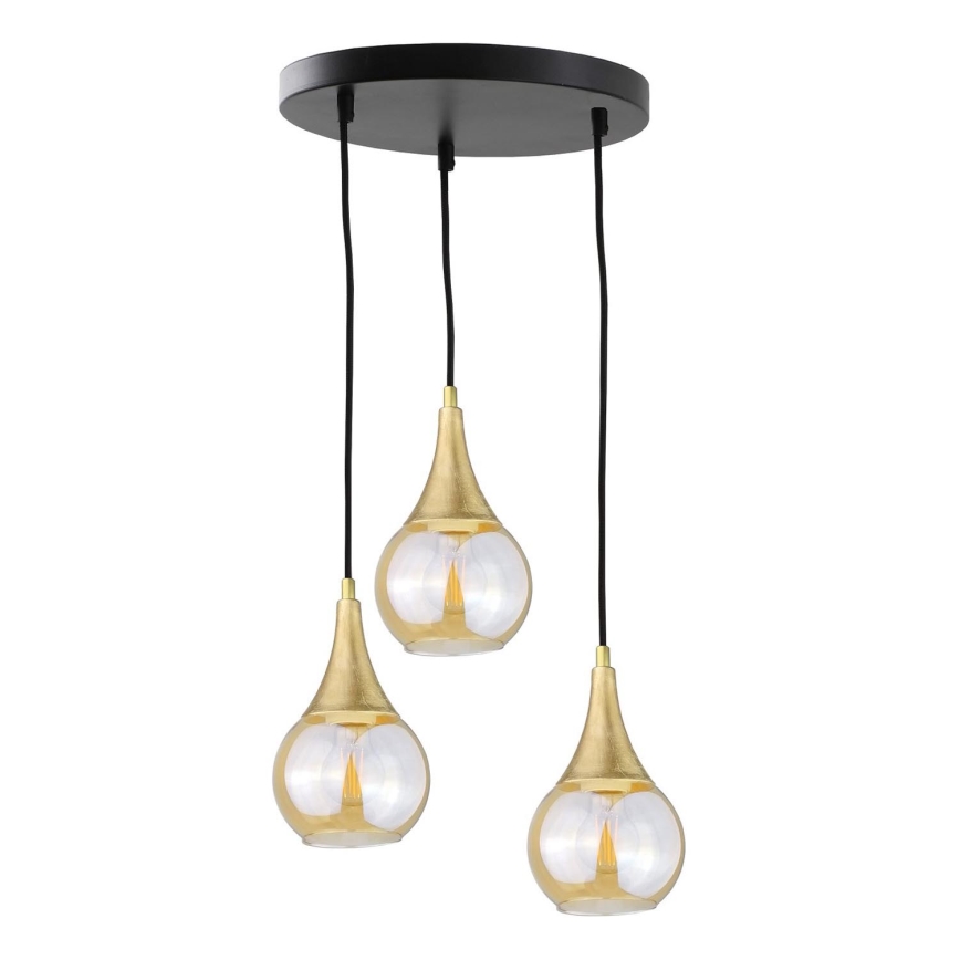 Ljuskrona med textilsladd LACRIMA HONEY 3xE27/60W/230V diameter 30 cm