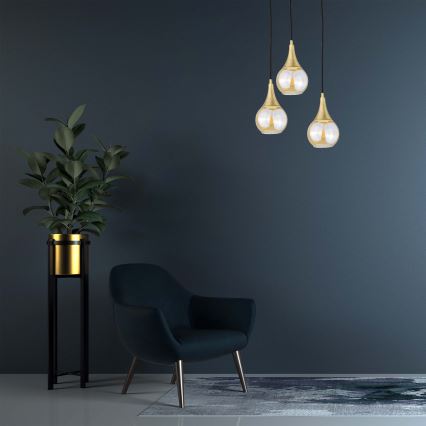 Ljuskrona med textilsladd LACRIMA HONEY 3xE27/60W/230V diameter 30 cm