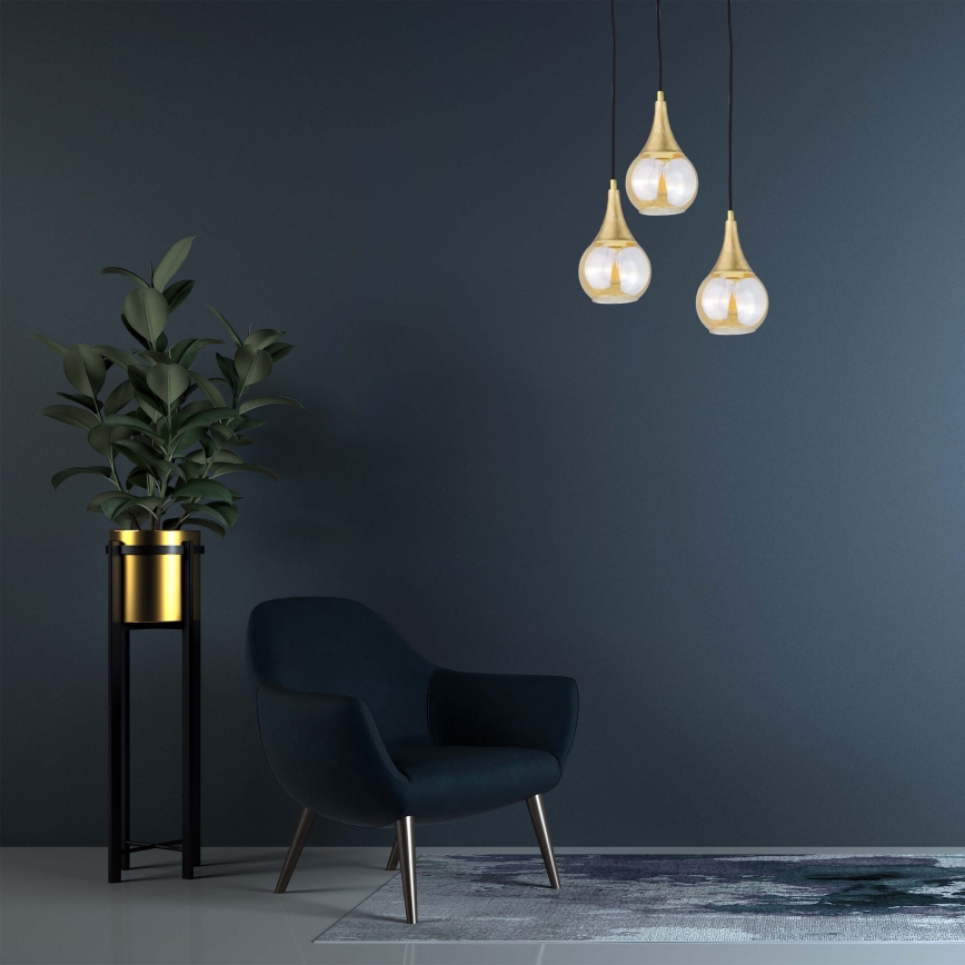 Ljuskrona med textilsladd LACRIMA HONEY 3xE27/60W/230V diameter 30 cm