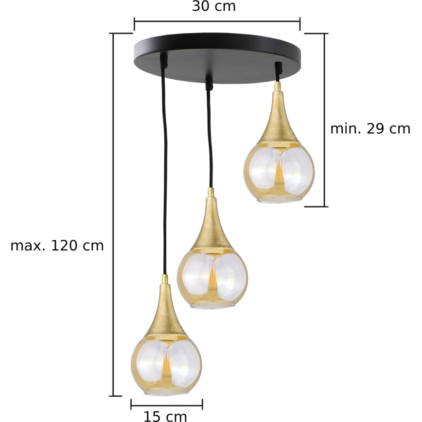 Ljuskrona med textilsladd LACRIMA HONEY 3xE27/60W/230V diameter 30 cm