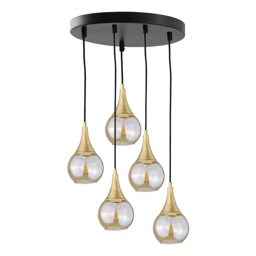 Ljuskrona med textilsladd LACRIMA HONEY 5xE27/60W/230V diameter 45 cm
