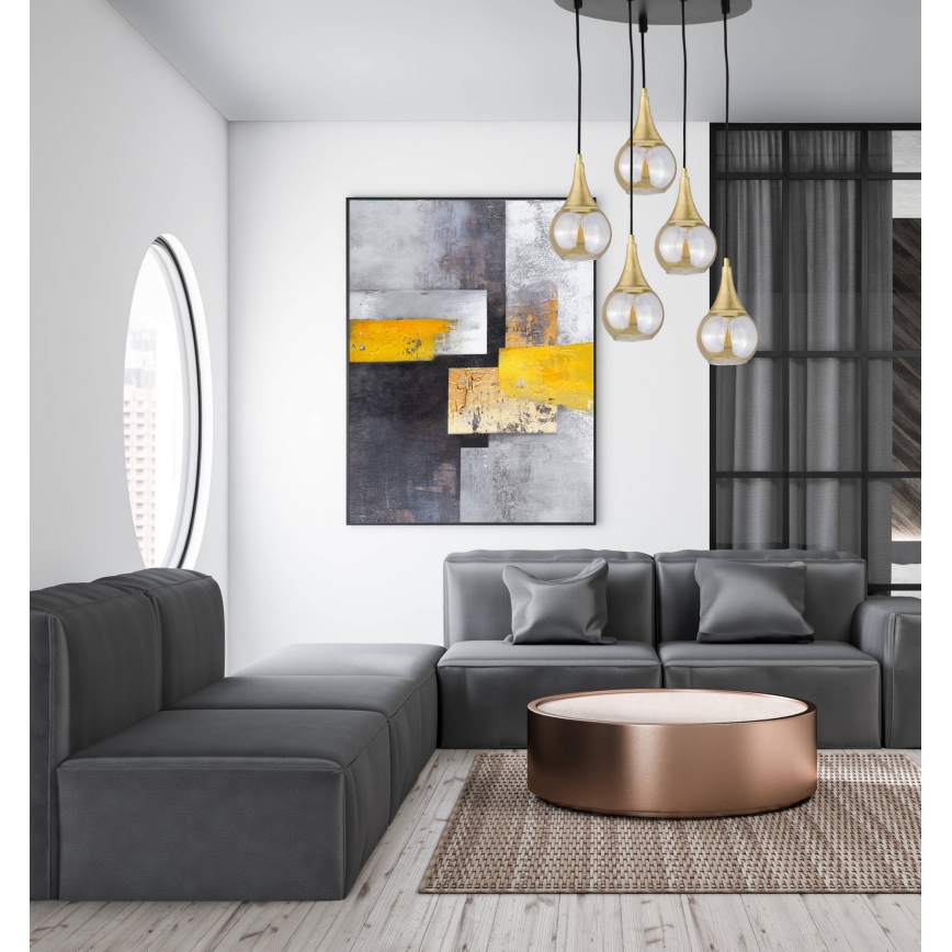 Ljuskrona med textilsladd LACRIMA HONEY 5xE27/60W/230V diameter 45 cm
