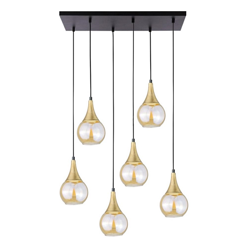 Ljuskrona med textilsladd LACRIMA HONEY 6xE27/60W/230V svart/guld/rökig beige