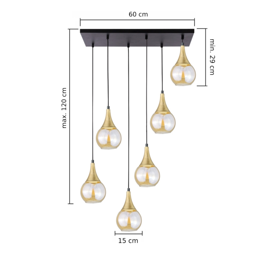 Ljuskrona med textilsladd LACRIMA HONEY 6xE27/60W/230V svart/guld/rökig beige