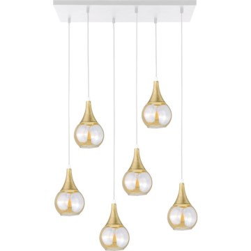 Ljuskrona med textilsladd LACRIMA HONEY 6xE27/60W/230V vit/guld/rökig beige