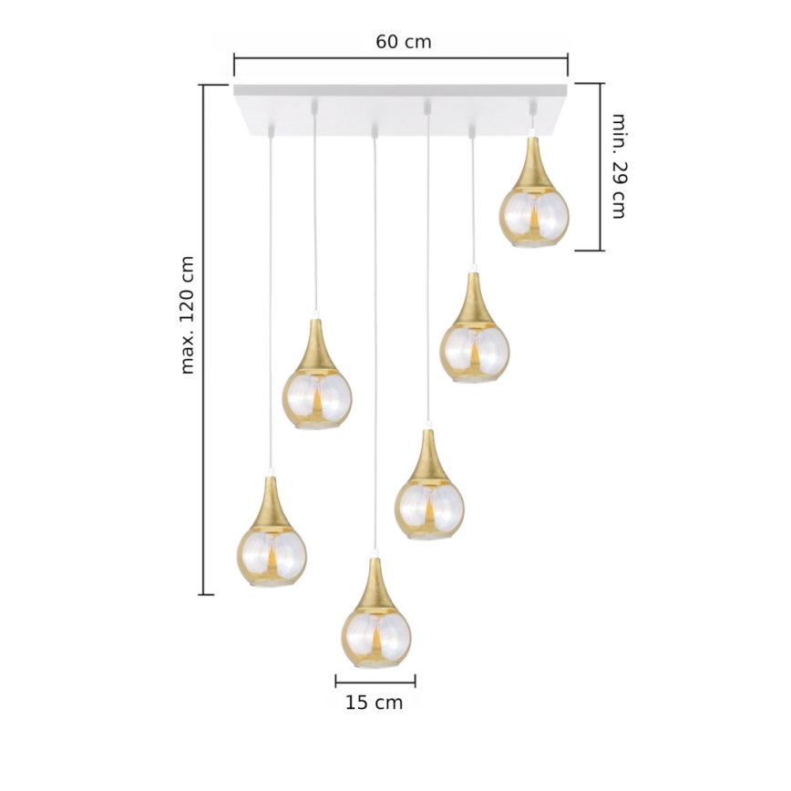 Ljuskrona med textilsladd LACRIMA HONEY 6xE27/60W/230V vit/guld/rökig beige