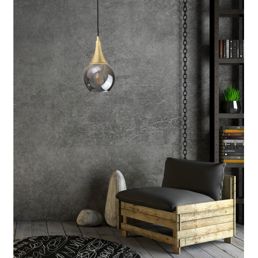Ljuskrona med textilsladd LACRIMA SMOKY 1xE27/60W/230V