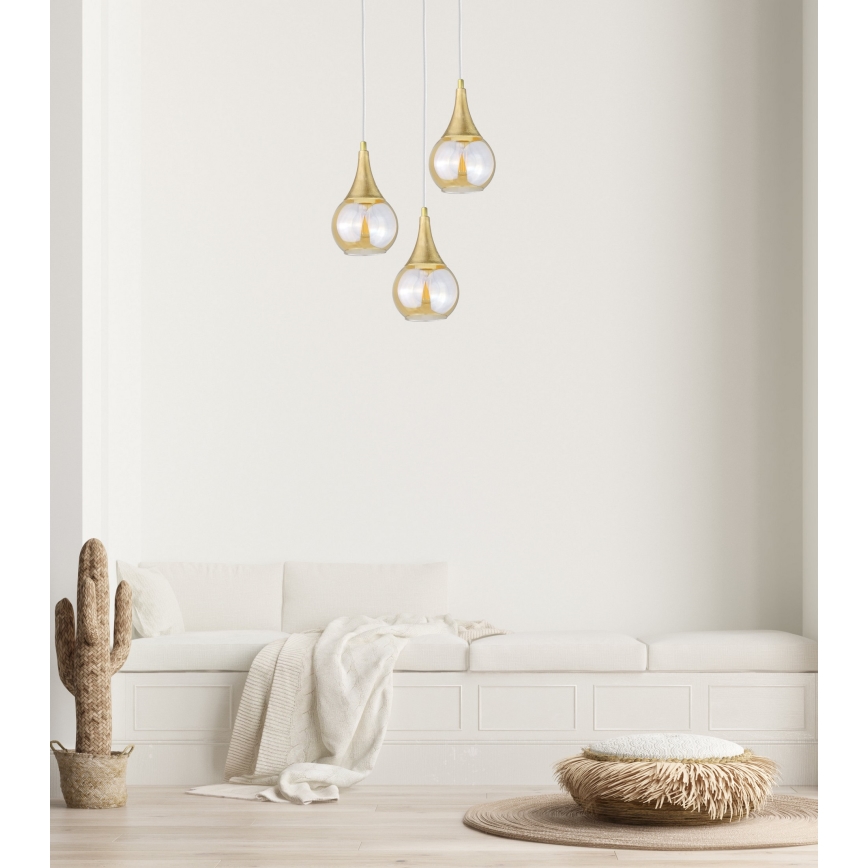 Ljuskrona med textilsladd LACRIMA WHITE 3xE27/60W/230V diameter 30 cm