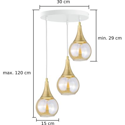 Ljuskrona med textilsladd LACRIMA WHITE 3xE27/60W/230V diameter 30 cm