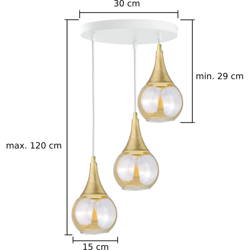 Ljuskrona med textilsladd LACRIMA WHITE 3xE27/60W/230V diameter 30 cm