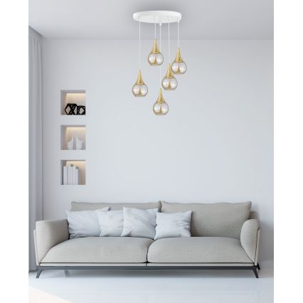 Ljuskrona med textilsladd LACRIMA WHITE 5xE27/60W/230V diameter 45 cm