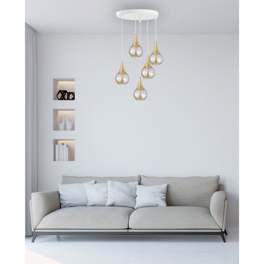 Ljuskrona med textilsladd LACRIMA WHITE 5xE27/60W/230V diameter 45 cm