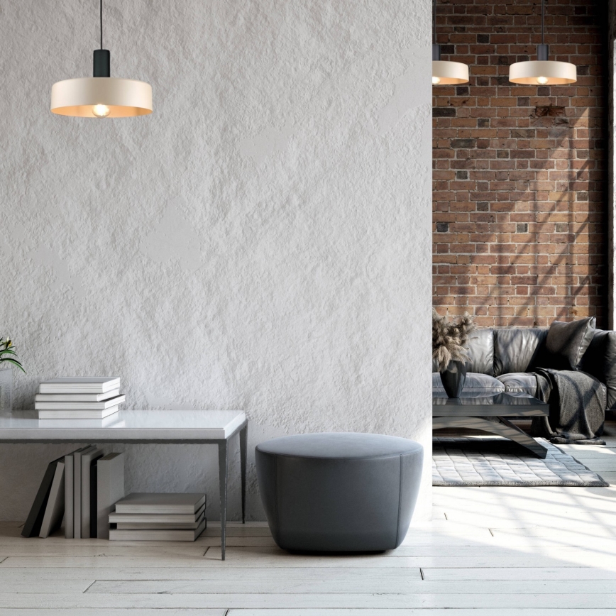 Ljuskrona med textilsladd LATTE 1xE27/60W/230V beige/svart