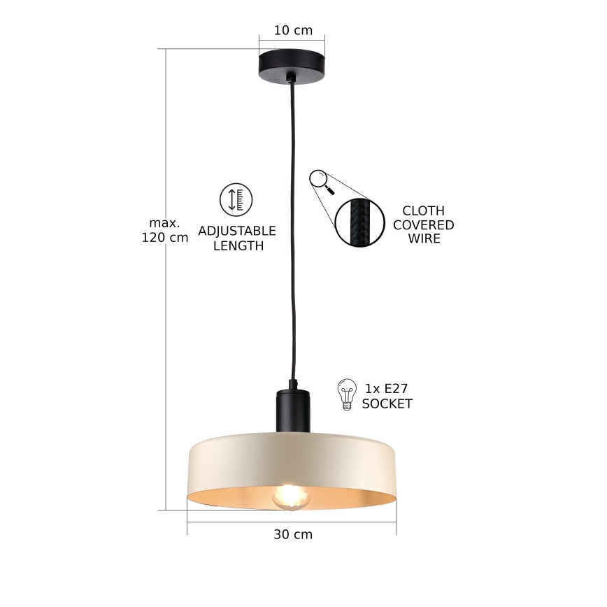 Ljuskrona med textilsladd LATTE 1xE27/60W/230V beige/svart