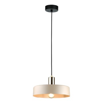 Ljuskrona med textilsladd LATTE 1xE27/60W/230V beige/svart/skinande krom
