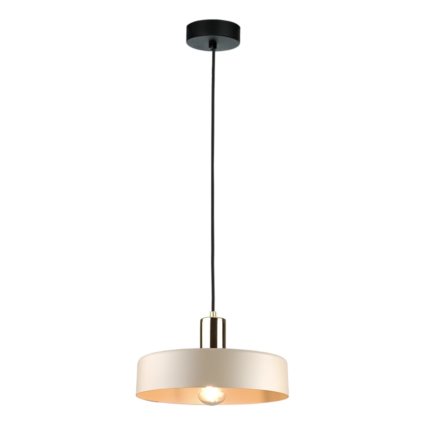 Ljuskrona med textilsladd LATTE 1xE27/60W/230V beige/svart/skinande krom