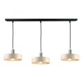 Ljuskrona med textilsladd LATTE 3xE27/60W/230V beige/svart/skinande krom