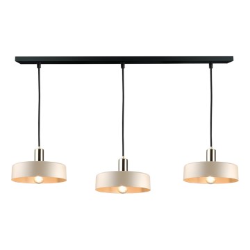 Ljuskrona med textilsladd LATTE 3xE27/60W/230V beige/svart/skinande krom