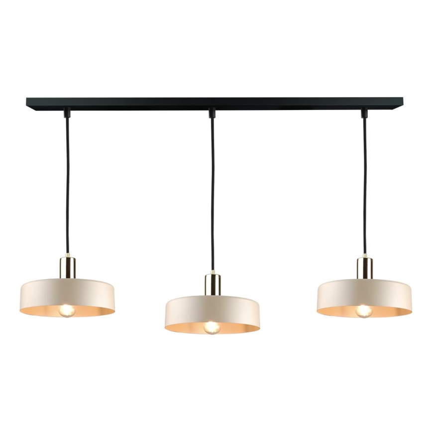 Ljuskrona med textilsladd LATTE 3xE27/60W/230V beige/svart/skinande krom